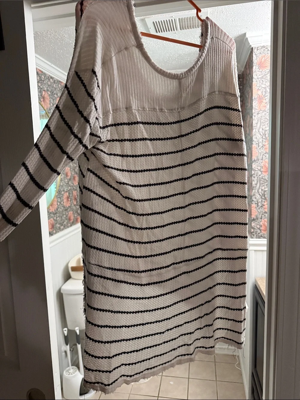Free People Cream and Black Striped Lightweight Sweater